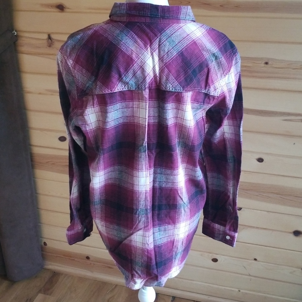 Large Purple Plaid Button Womens Long Sleeve Top - Picture 2 of 3